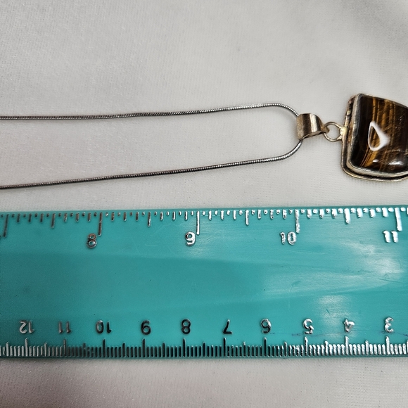 925 Sterling Silver Plated Tiger's Eye Necklace Pendant Natural Stone NWOT - Picture 5 of 6